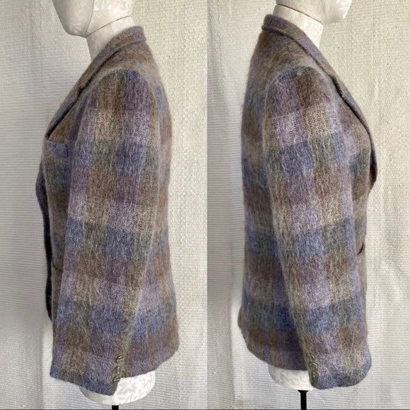 Vintage 70s M Fall Mohair Plaid Blazer Jacket - Picture 3 of 8